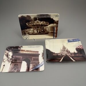 VTG Restoration Hardware Set 3 Paris Postcard Ceramic Trinket Appetizer Plate